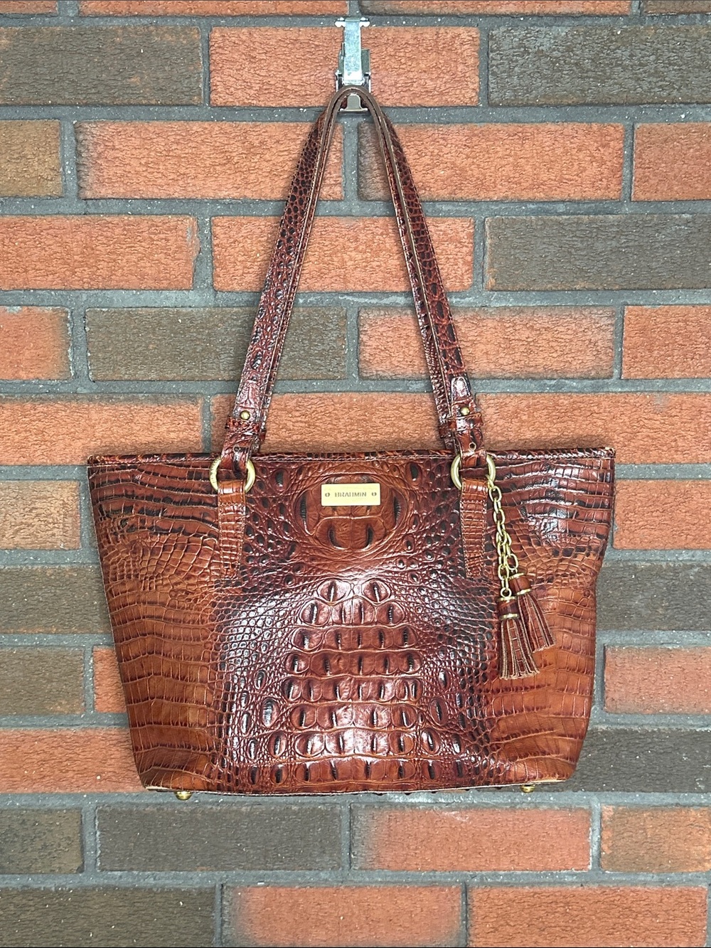 Brahmin Croc-Embossed Brown Leather Tote Vintage - Picture 2 of 12